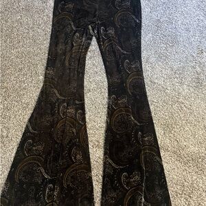 Free People Black and Gold Paisley Flare Pants
